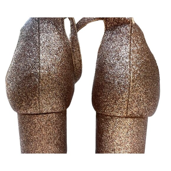 Betsey Johnson Women’s Size 6.5 Heels Rose Gold Glittery with Sequin Flowers 2” - Picture 6 of 9